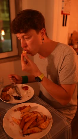 Person Eating Dinner at Home