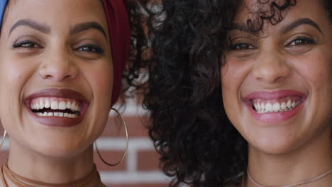 portrait of african american twin sisters smiling