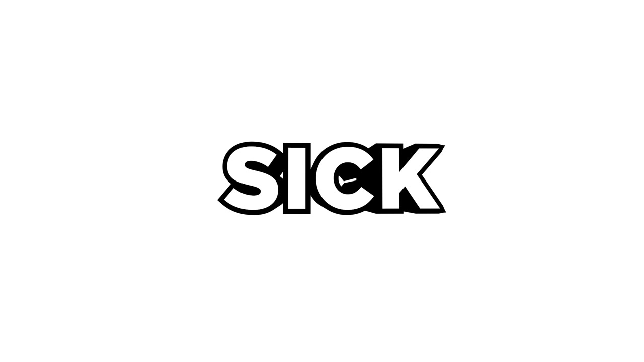 Animated 3D Text 'SICK' with Shadow Effect on White Background