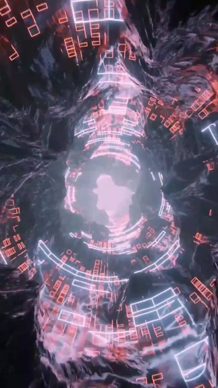 Perjalanan Futuristik Abstrak Melalui Terowongan Neon Digital