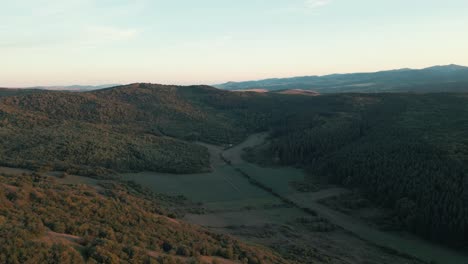 Vista-De-Drones-Sobre-Un-Bosque-Y-Un-Valle