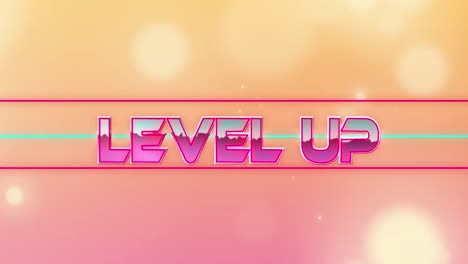 Animation-of-level-up-text-over-light-spots-on-pink-background