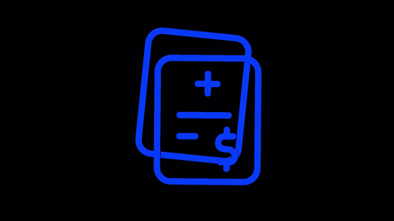 Animated Blue Outline Icon of Financial Documents and Calculation Symbols