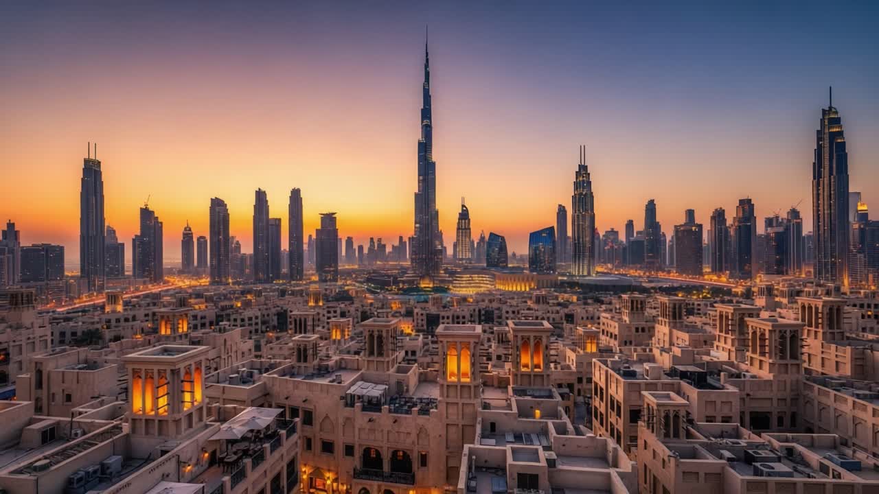 Toàn cảnh Dubai lúc hoàng hôn với Burj Khalifa