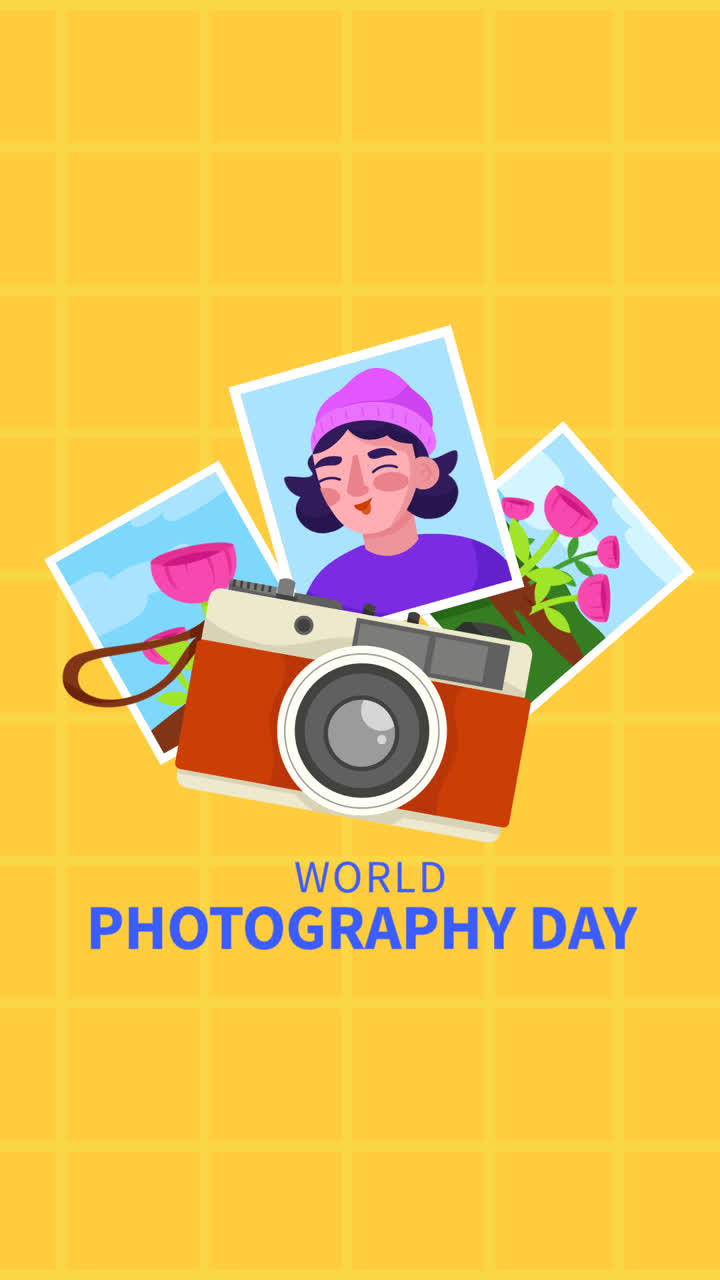 motion graphic de ilustración plana para la celebración del día mundial de la fotografía