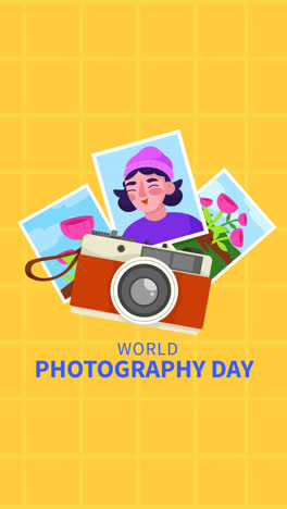 motion graphic of flat illustration for world photography day celebration