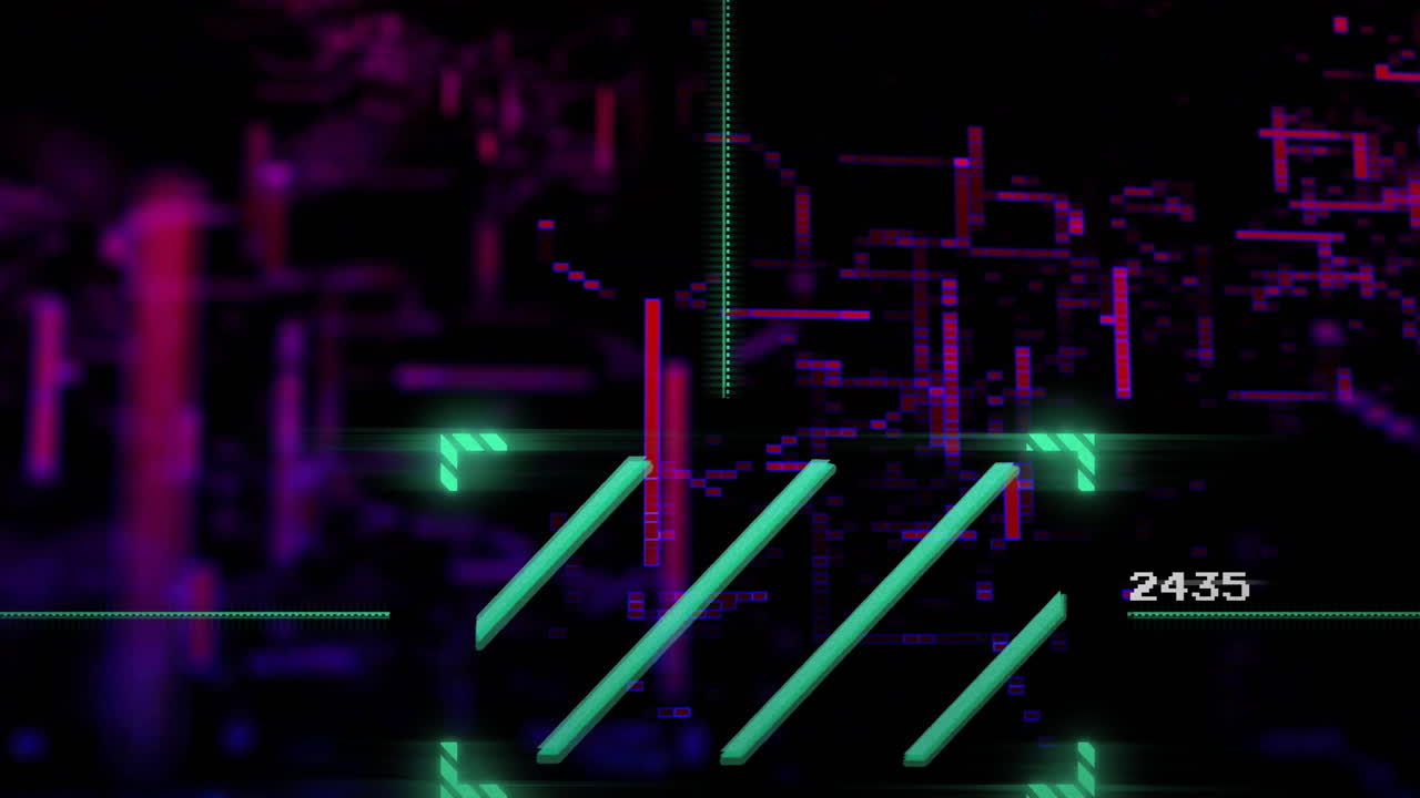 animación de procesamiento de datos digital sobre placa de circuitos de neón de fondo con números