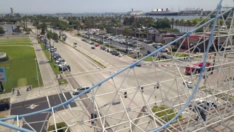 an aerial shot over downtown long beach