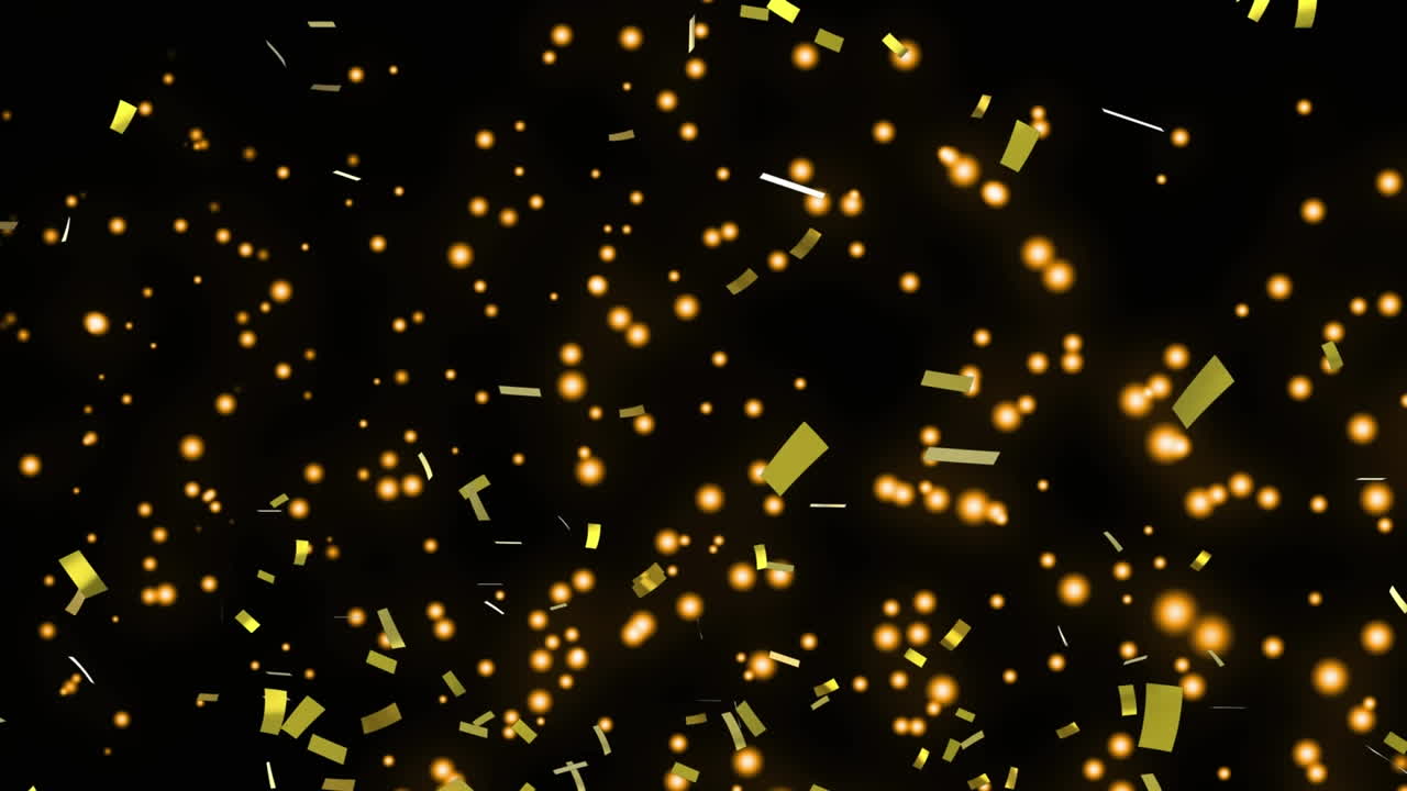 animación de confeti y manchas sobre fondo negro