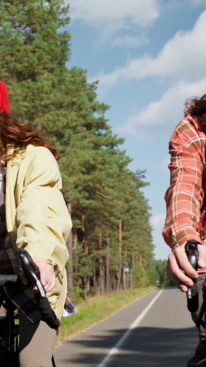 Couple enjoying a bike ride in the forest