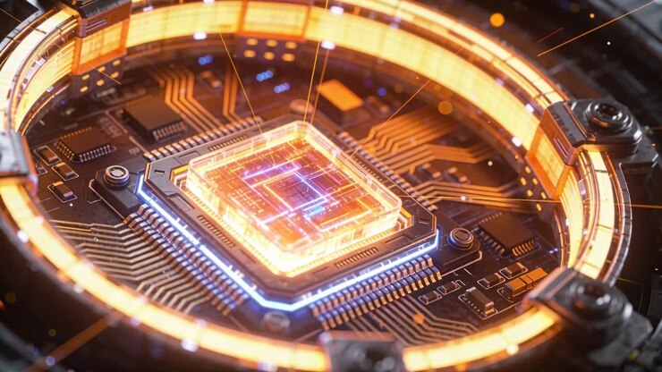 Un impulso di potenza avvia l'accensione del modulo centrale, la telecamera zoomma nella camera, con un anello illuminato e tracce.