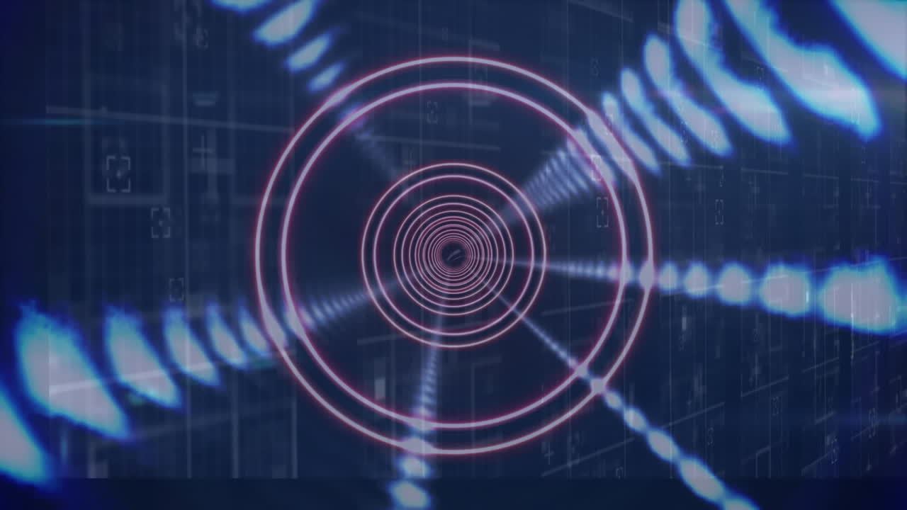 animación de círculos que se mueven en bucle con resumen iluminado contra el patrón de cuadrícula