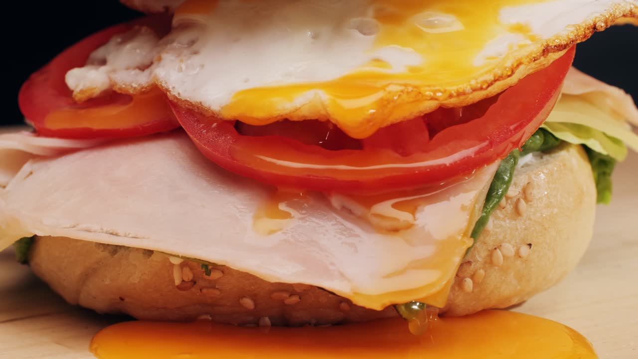 Bagel sandwich brunch, lunch plate of a bagel with smoked salmon and cream cheese and ham, close up morning cafe menu.