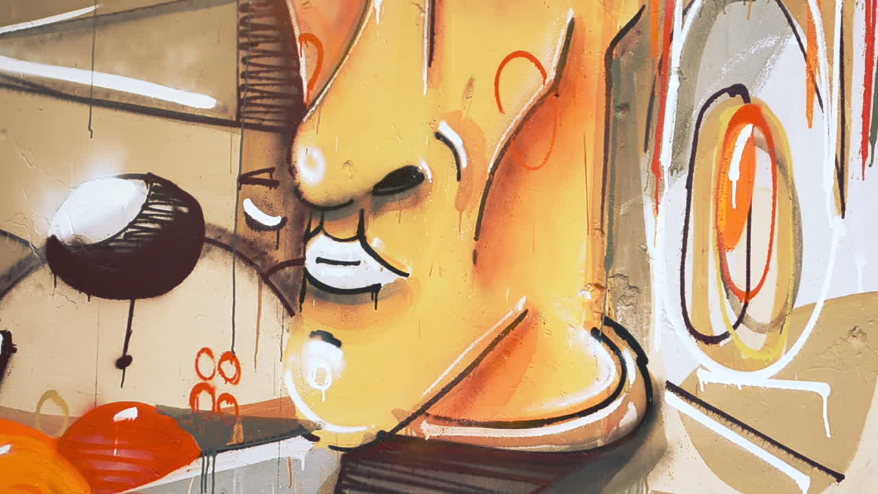 O artista desenha grafite em uma cerca. Grafite em uma cerca.