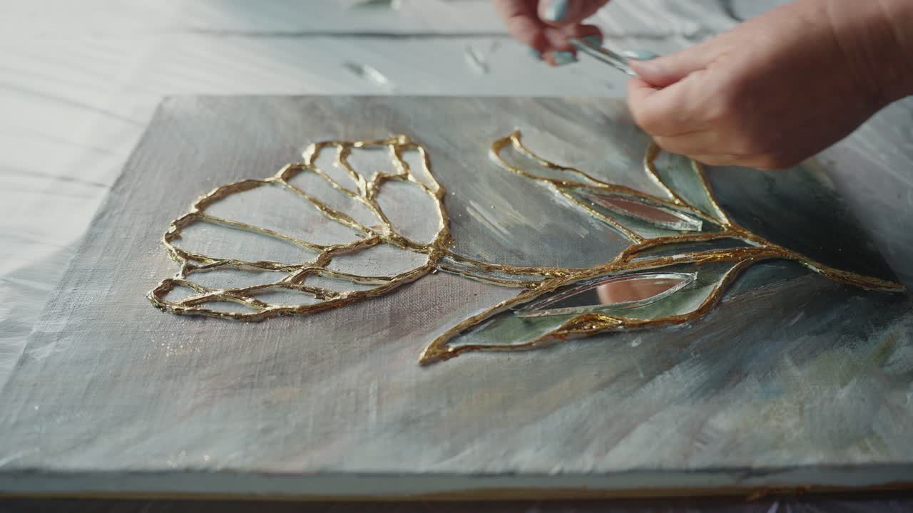 Creating a Mixed-Media Floral Painting with Glass and Gold Leaf