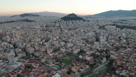 athens greece aerial footage with mount lycabettus, hellinic parliament and buildings