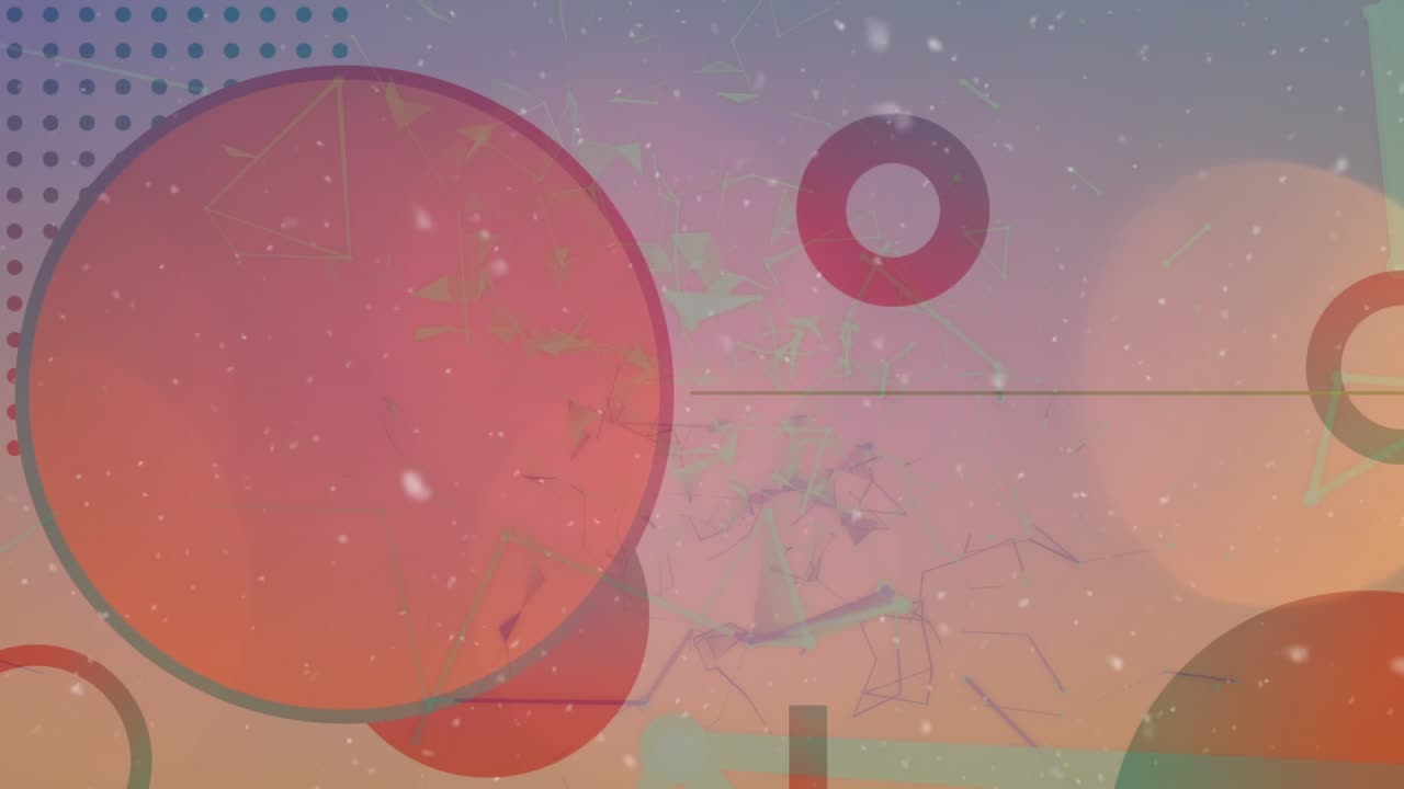 Animation of shapes moving over snow falling