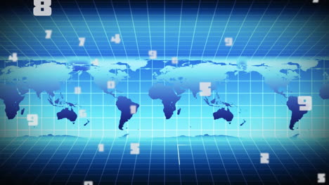 múltiples números cambiando contra el mapa del mundo en fondo azul