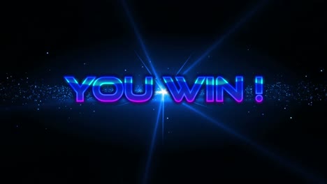 animation of you win text over glowing light on black background