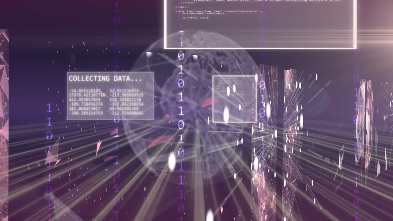 전 세계 바이너리 코딩과 데이터 처리의 애니메이션