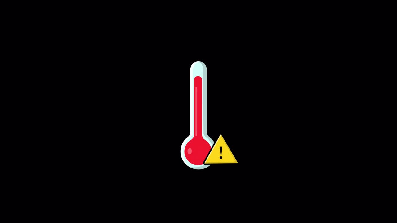 Animated Thermometer with High Temperature and Warning Sign