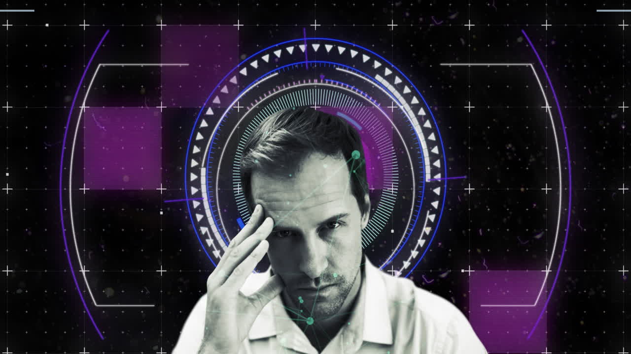 animación de escaneo de alcance y procesamiento de datos sobre el hombre caucásico