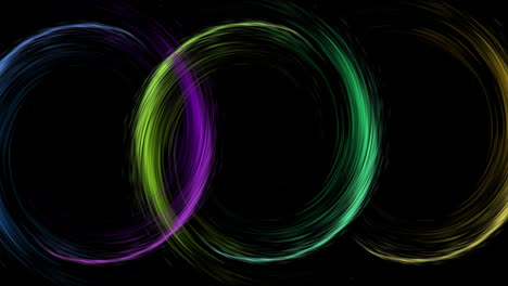 animation of colourful light trails forming circles on black background