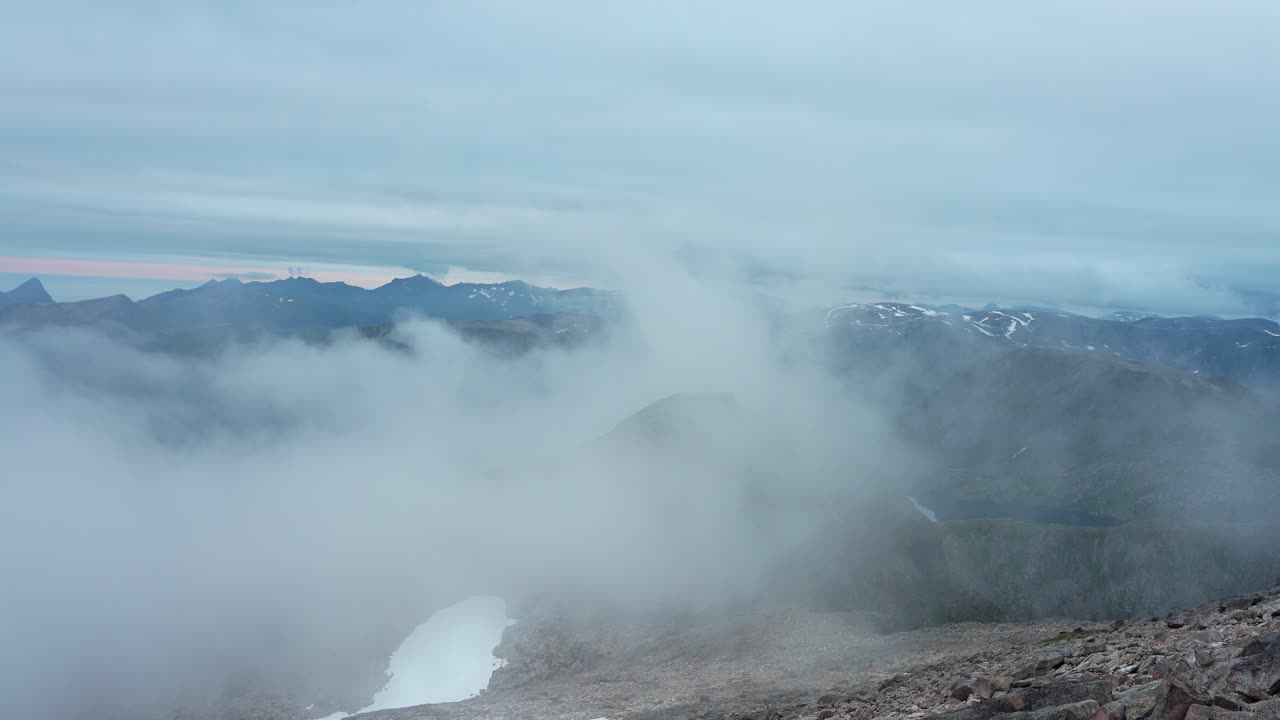 A Closeup View of Foggy Mountain Peak in Kv&aelig;nan, Senja Island, Norway