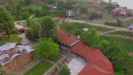 aerial shot of resort in the between the tree