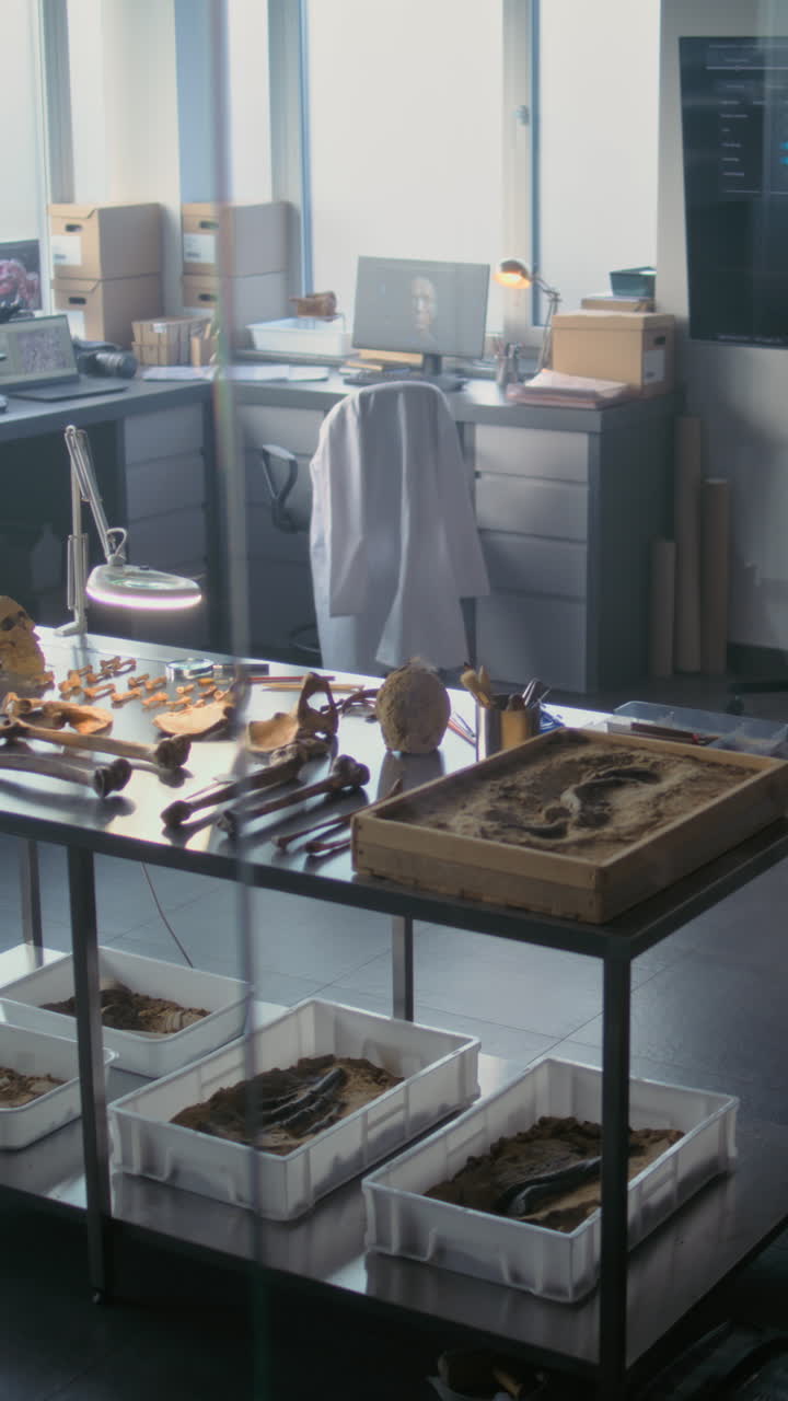 laboratorio de arqueología con restos humanos