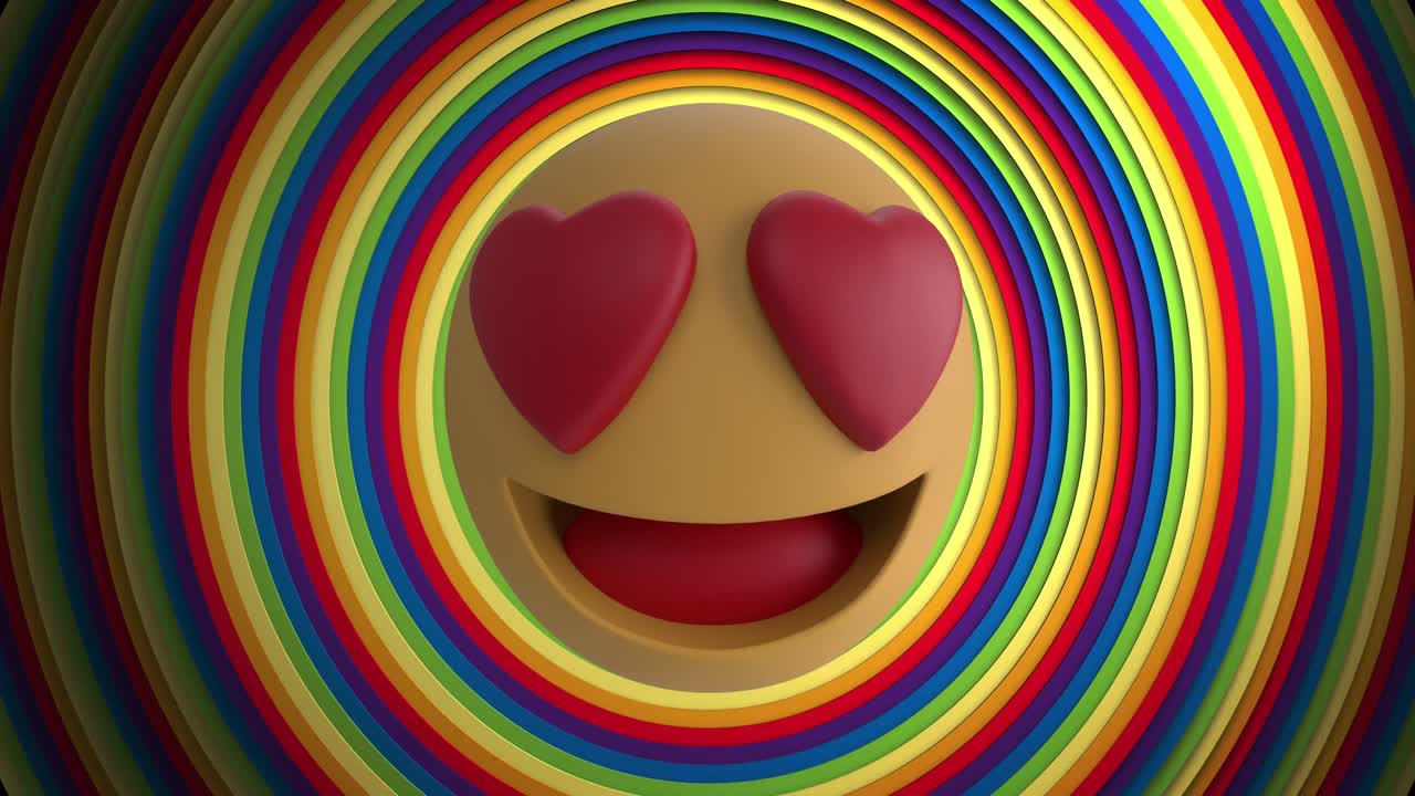 Animazione di icona emoji del cuore dei social media su cerchi arcobaleno