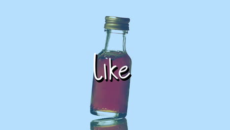 animation of like over bottle with reagent on blue background