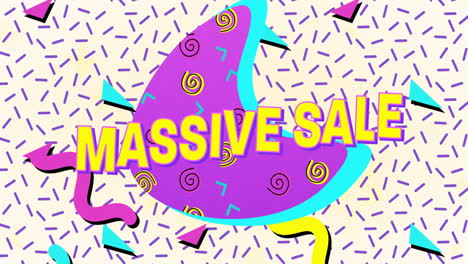 animation of massive sale text over retro vibrant pattern background