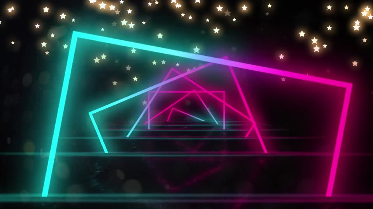 황금색 별과 함께 검은색 배경에 네온 모양의 애니메이션