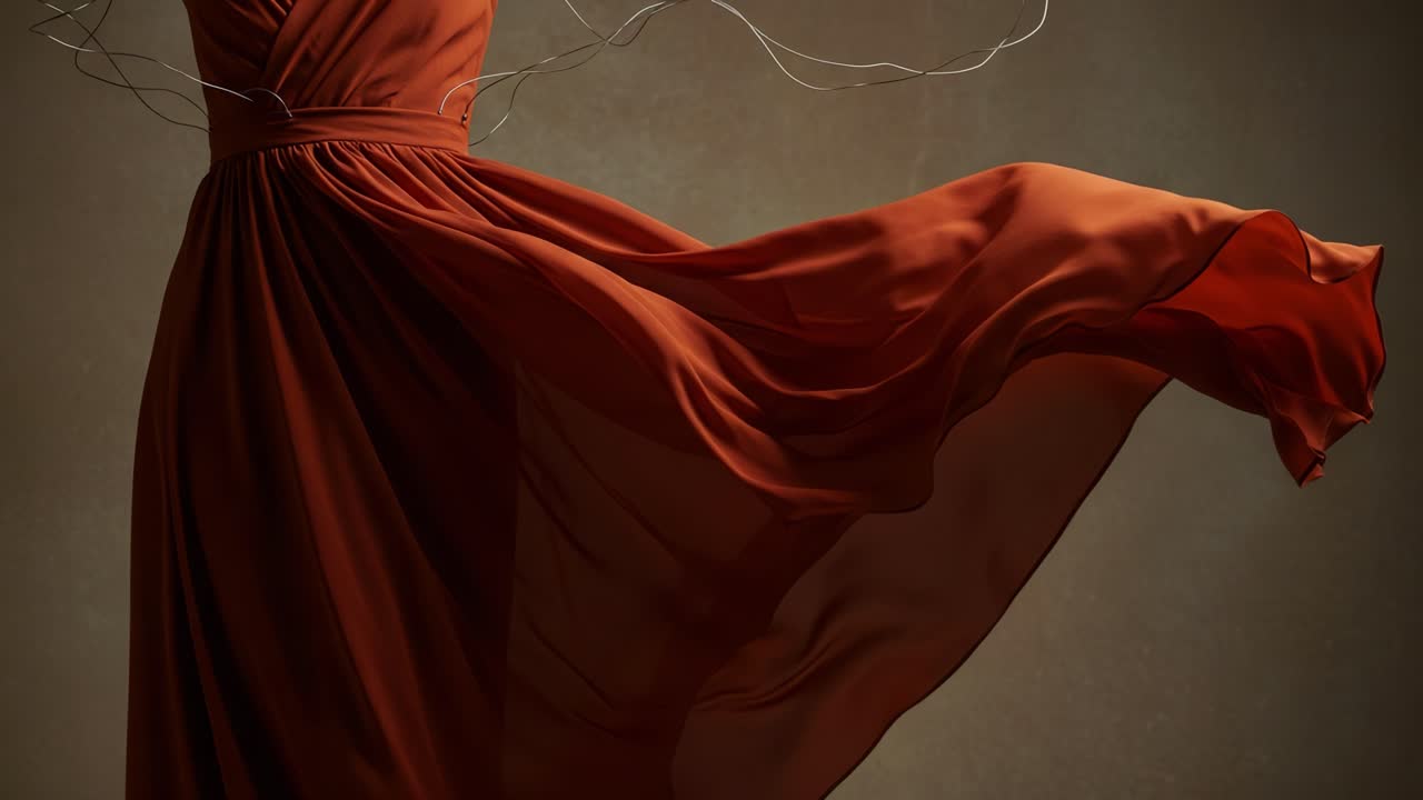 An Elegant Flow: Capturing the Grace and Movement of a Swirling Red Dress in a Dramatic Display of Fabric Dynamics and Artistic Expression