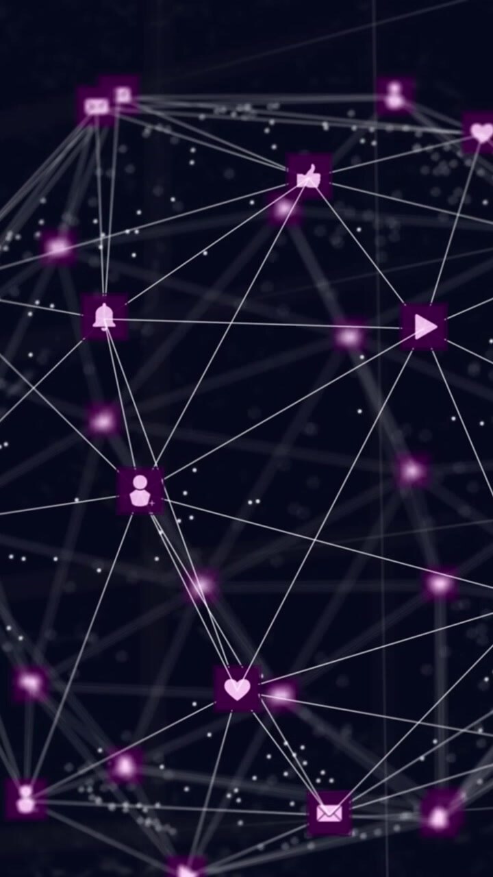 Animazione di una rete di connessioni con icone su quadrati