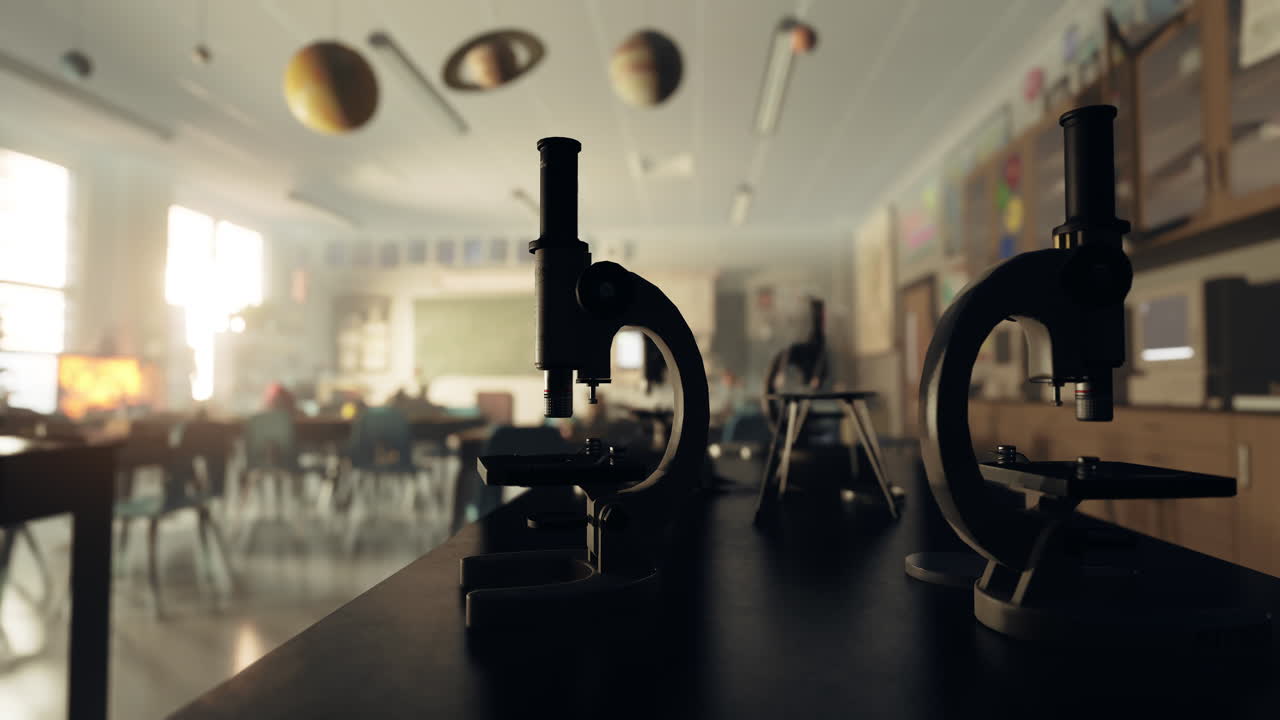 현미경을 가진 교실 과학 실험실