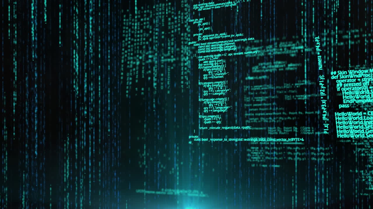 Animation of data processing over black background