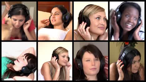 animación de stock de mujeres diversas escuchando música