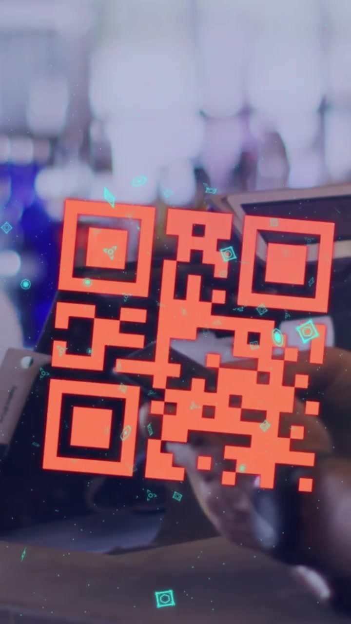 Neon qr code against african american man making digital payment from his smartphone at a cafe