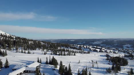 aerial view of people skiing in trysil norway winter sport scandinavia - panning shot