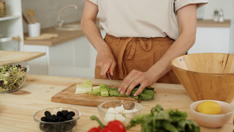 mujer cocinando ensalada de verduras en la cocina