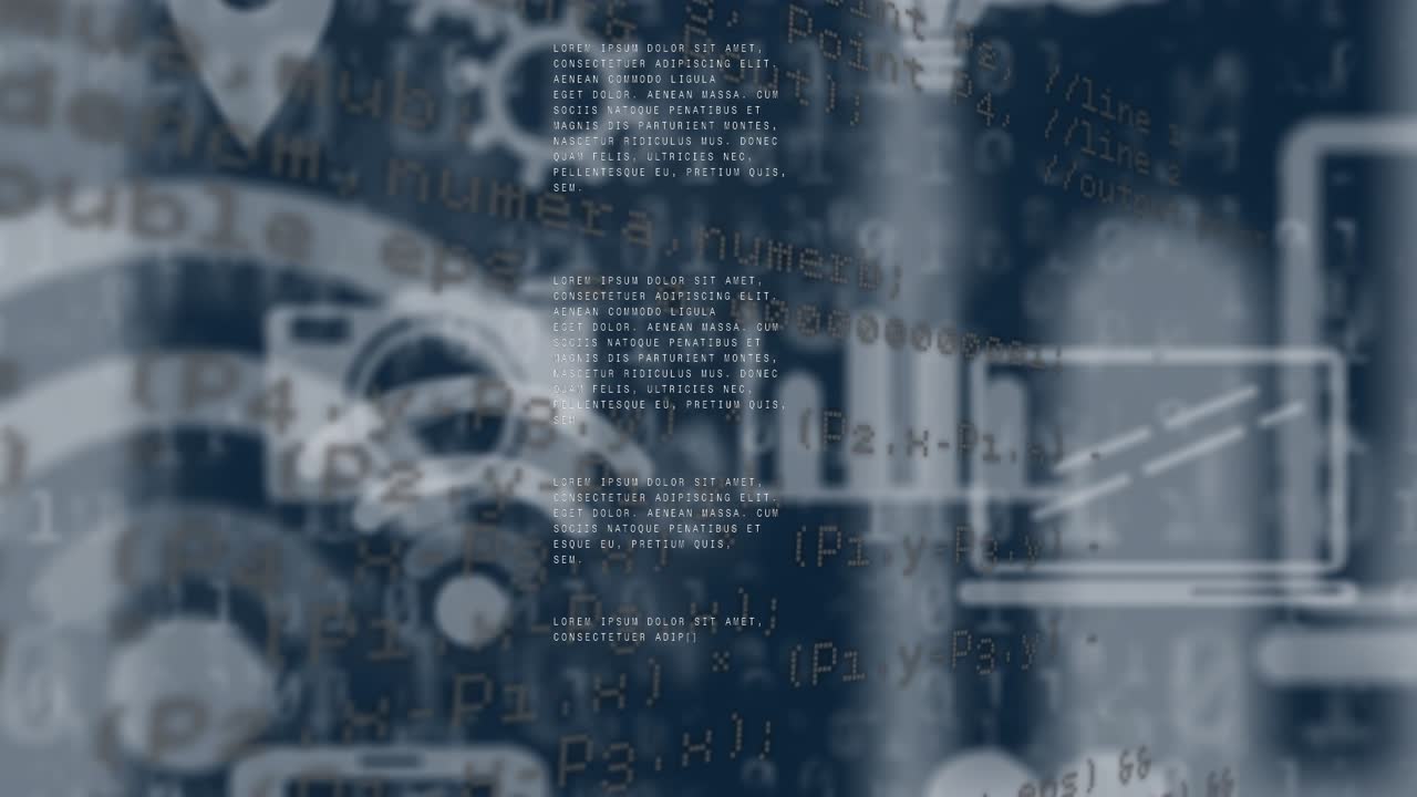 Animation of technology icons and data processing on navy background