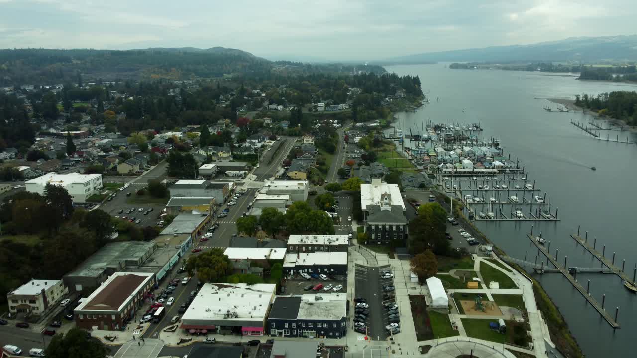 US, OR, St Helens, 2025-10-22 - Drone view of the city during its halloween Halloweentown celebration in the fall