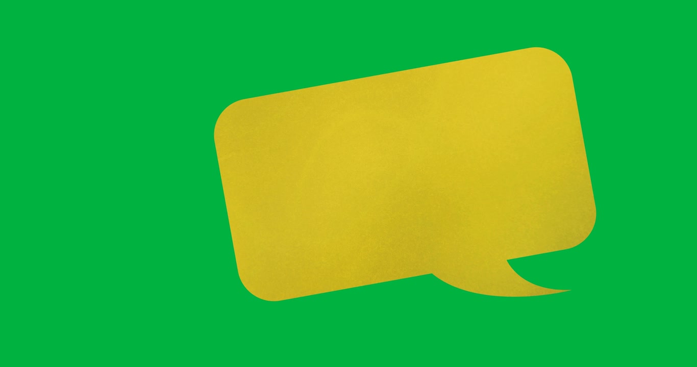 Digital animation of yellow blank speech bubble with copy space against black background