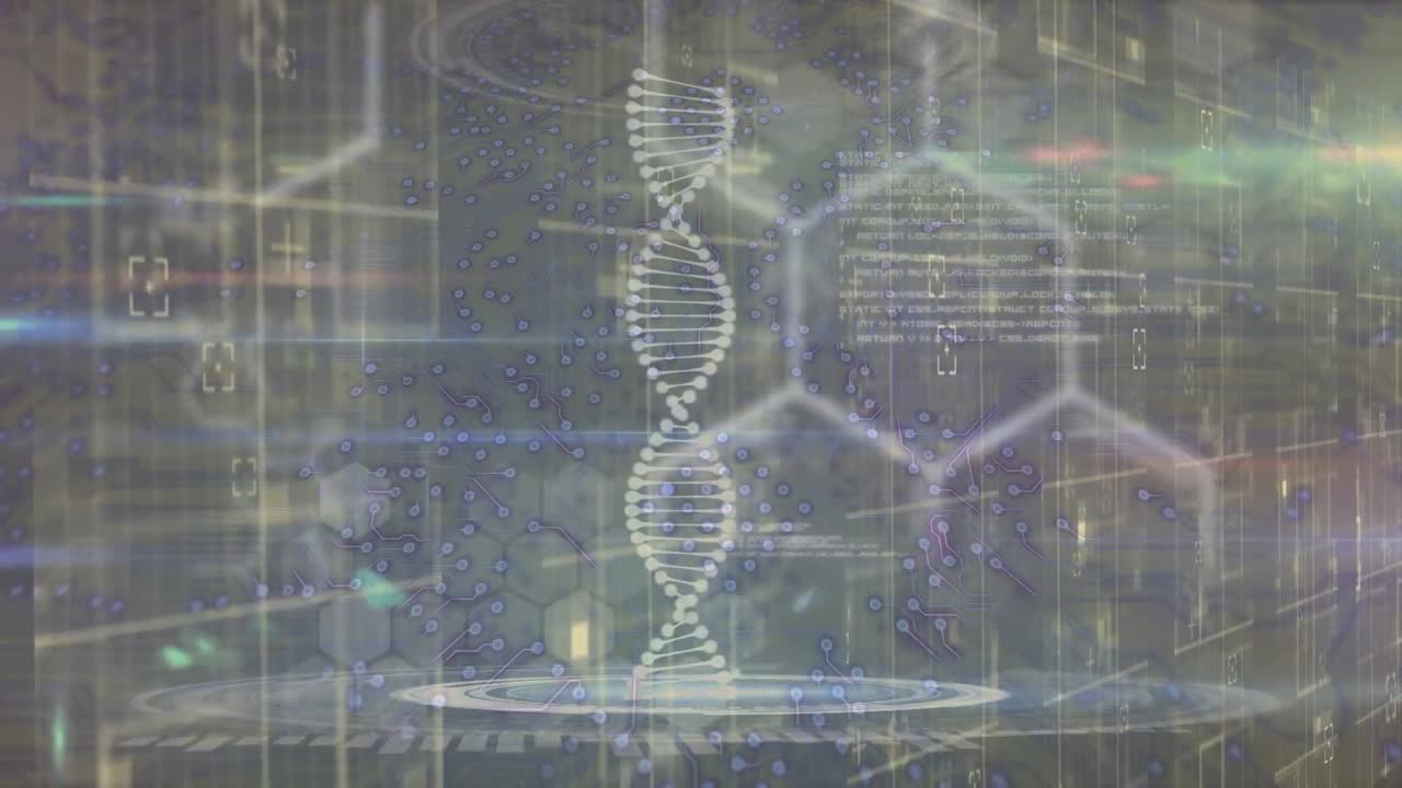 회색 배경에 대한 의료 데이터 처리 인터페이스에 대한 빛 트레일의 애니메이션