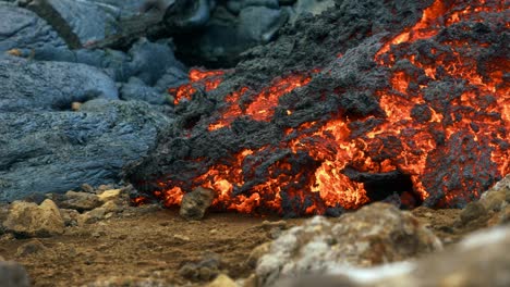 solidified magma coming from the erupting fagradalsfjall volcano in iceland