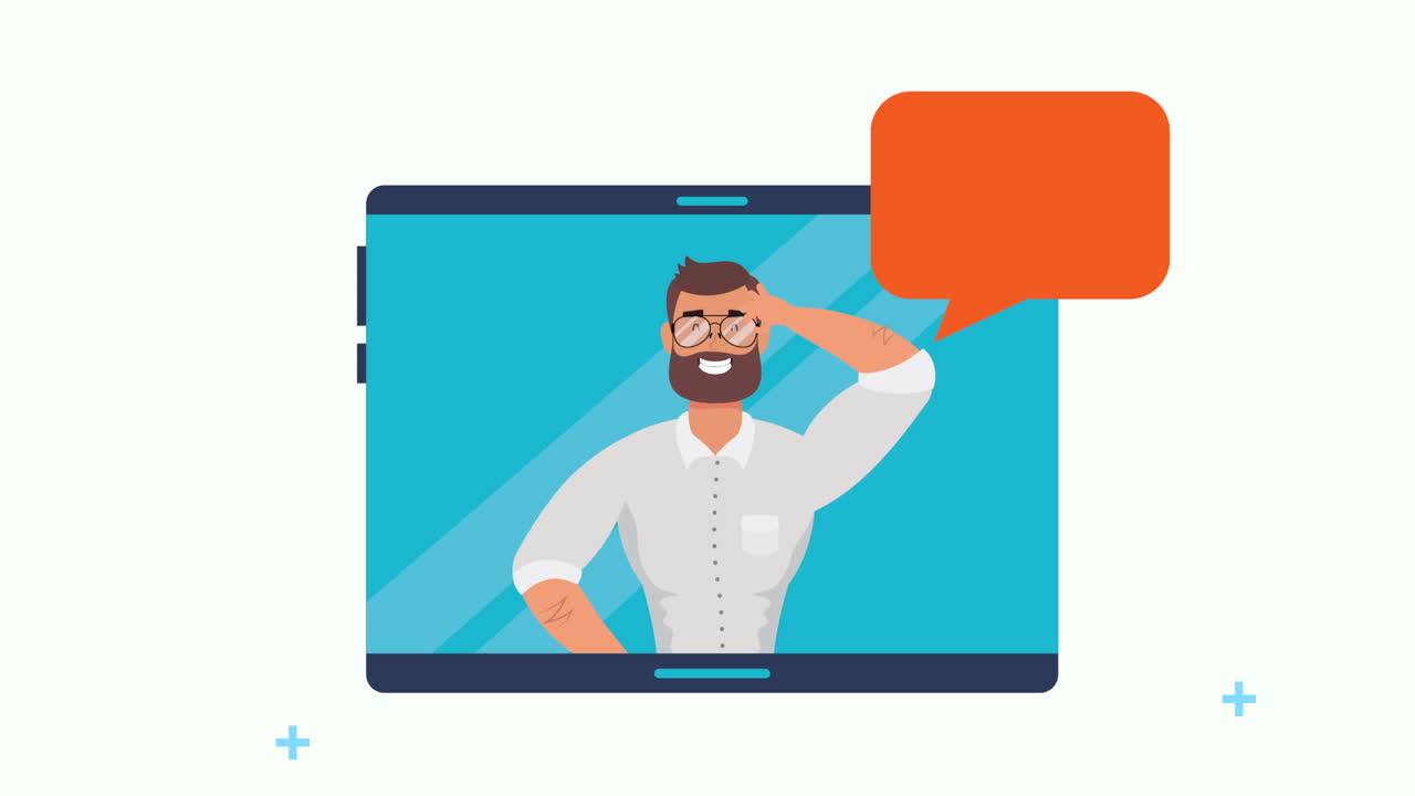 young businessman with tablet and speech bubble