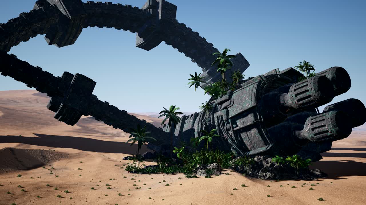 사막에 있는 오래된  ⁇ 은 외계인 우주선.