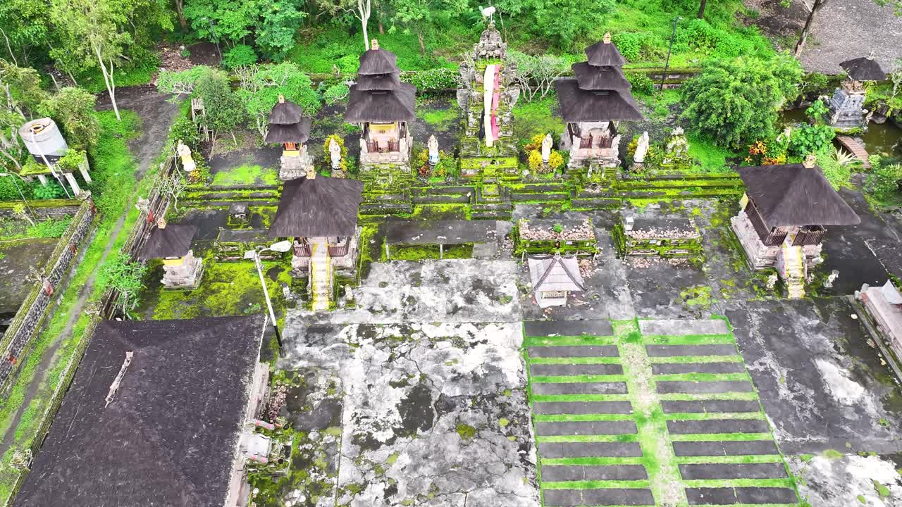Pura Jati Batur Hindu Temple in Bali. Historical and religious landmark. Drone view